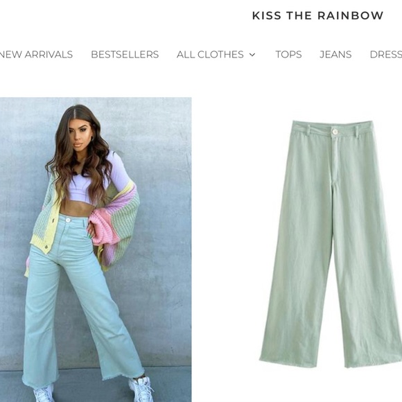 Kiss the Rainbow Green Straight Leg Jeans - Picture 1 of 1